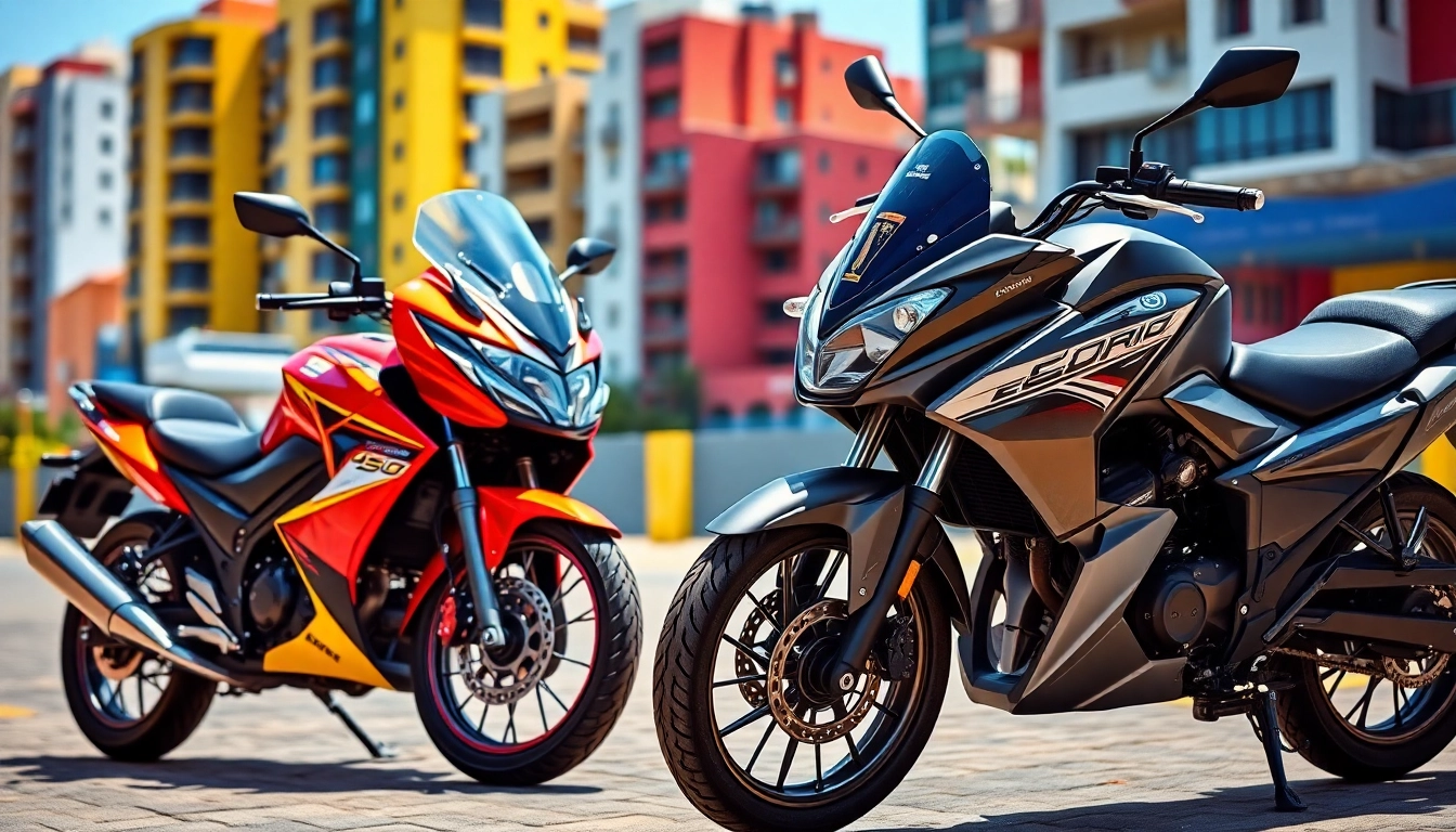 Showcasing 125cc and 250cc beginner motorcycles in an urban setting, perfect for new riders.