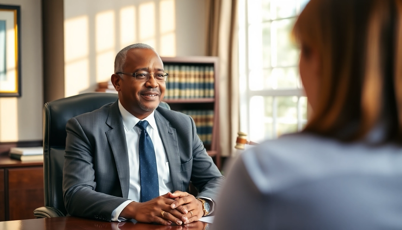 Engaging Manassas Personal Injury Lawyer consulting with a client in a warm, professional office.