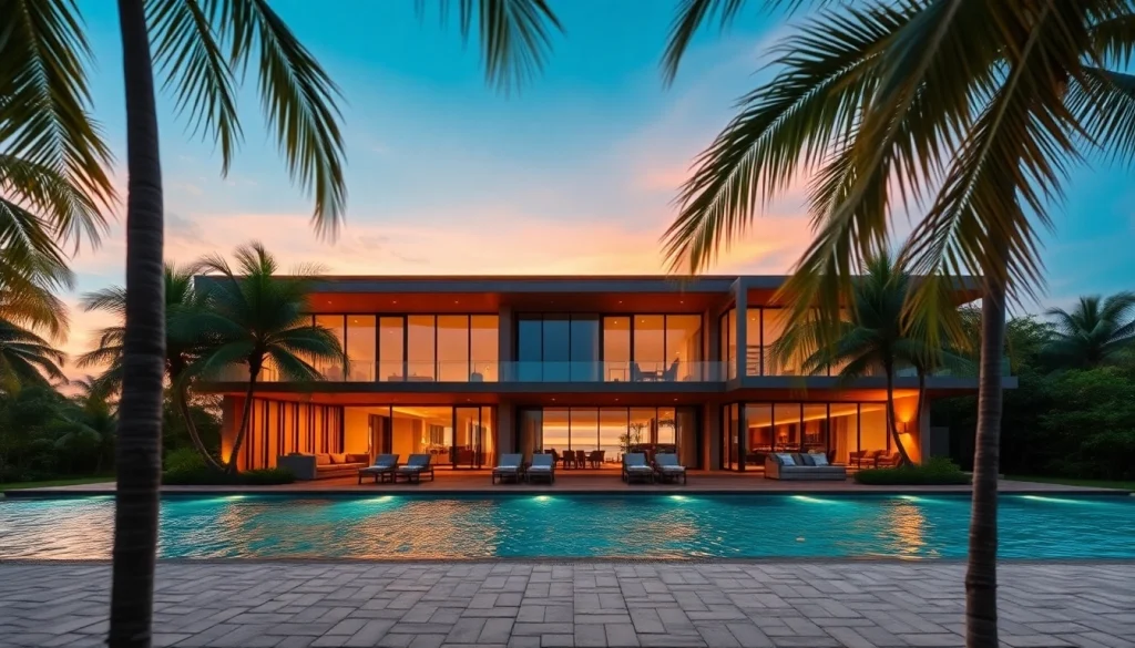 Villa property management services showcasing a luxurious Phuket villa with beachfront views and sunset lighting.