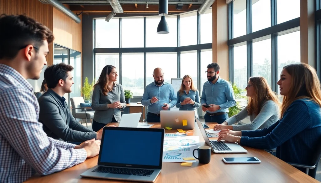 Collaborative team at https://www.ound-ound.com discussing marketing strategies.