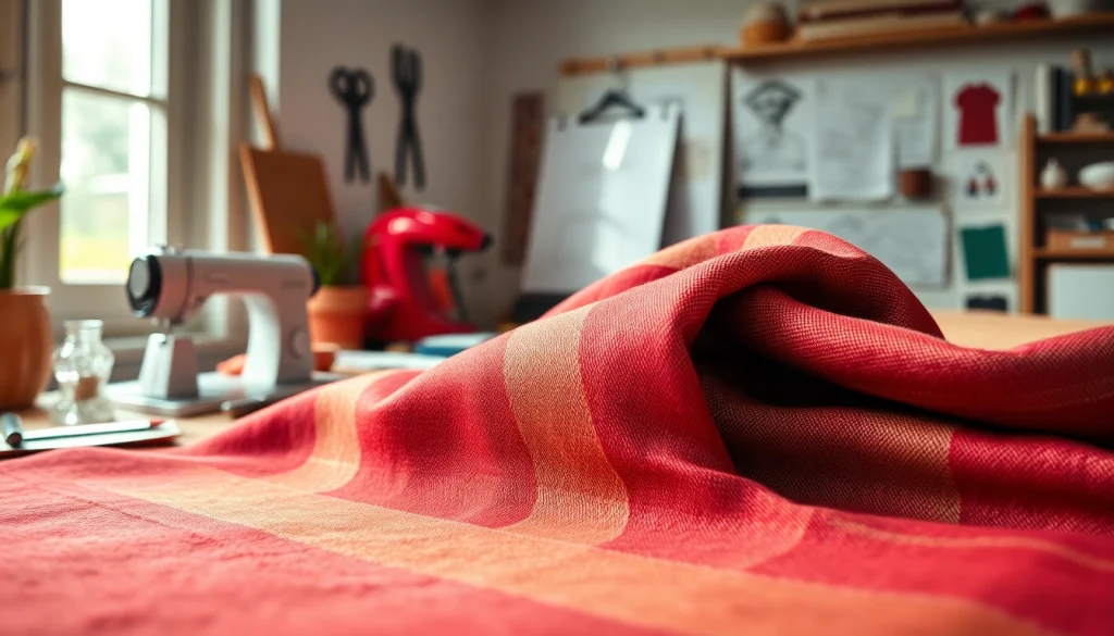 Punta di Roma stof met een rijke textuur en kleurrijke patronen in een ontwerpersworkspace.