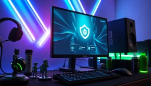 Engage in Valorant download on a high-tech gaming setup showcasing vibrant ambient lighting.