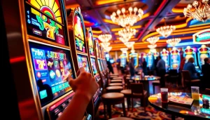 Menangkan di mesin luxury777 slot dengan suasana kasino yang ceria dan penuh cahaya.