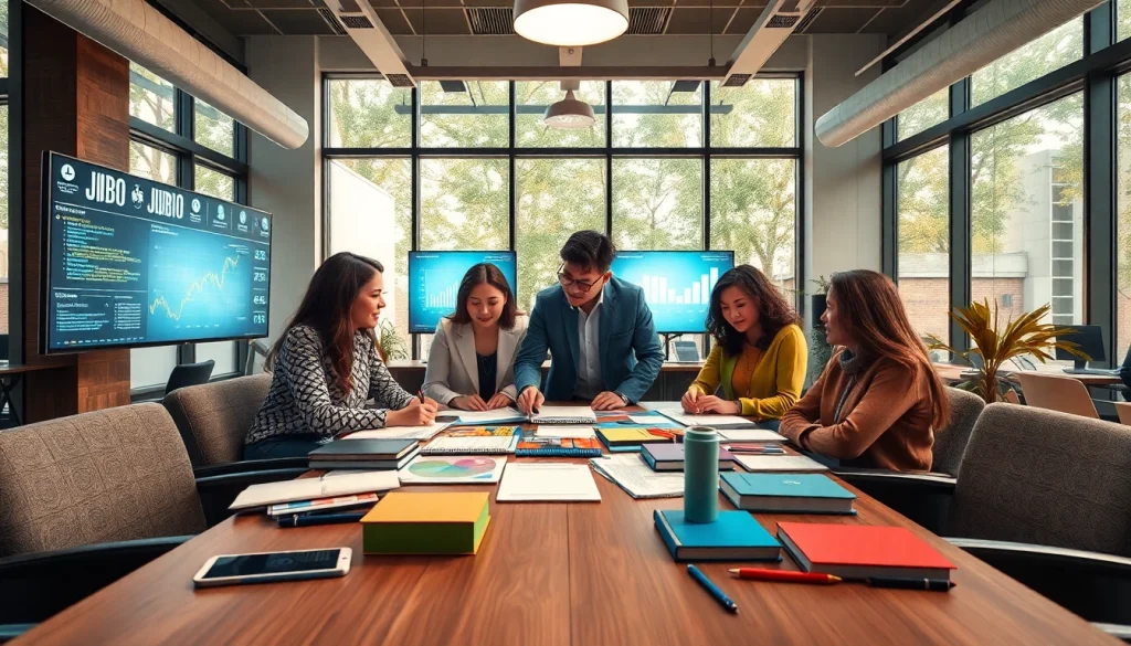 Engage in a collaborative discussion about JBO in a modern office setting.