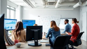 Managed IT Services Tampa team collaborating in a professional office setting with technology.