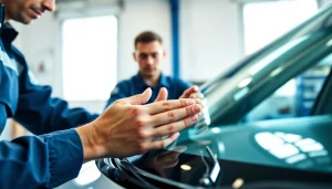 Windshield Replacement process with a focused technician ensuring quality installation.