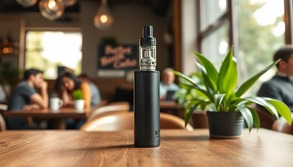 Vape ohne nikotin auf einem eleganten Tisch in einem gemütlichen Café.