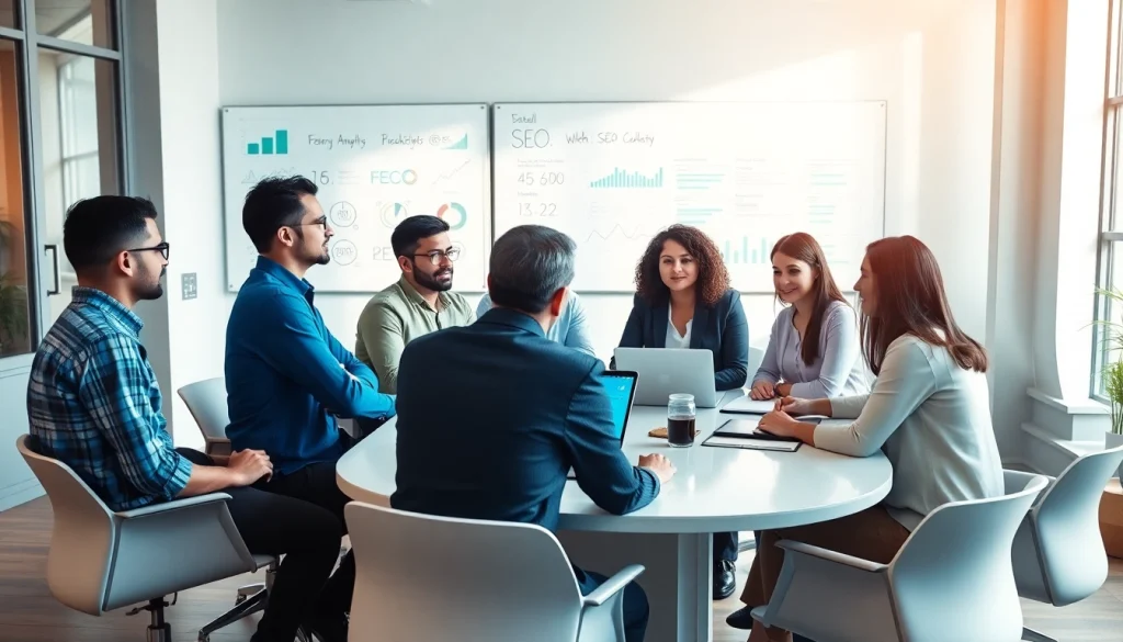 Enhance your online presence with effective seo services illustrated by a team brainstorming.