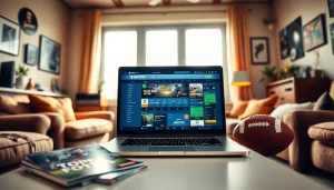 Engaging visual of the best sports betting sites for Mexico on a laptop in a cozy setting.