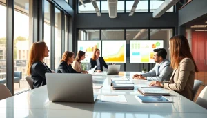 Quickplus Business Consultants collaborating in a vibrant modern office setting.