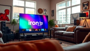 Engaging display of iron tv pro highlighting a modern streaming setup in a cozy living room.