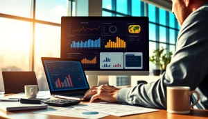 Engaging view of an accounting firm for real estate investors at work, showcasing financial analysis in a modern office.