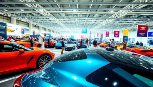 Experience the excitement of the Auto Cars Show with a dynamic display of modern vehicles and attendees.