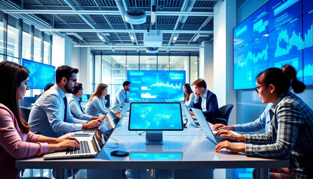 Explore technology integration in a collaborative workspace with diverse professionals in action.