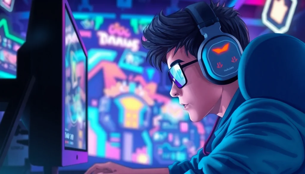 Masuk ke permainan hakim4d login game dengan fokus pada karakter gamer yang antusias.