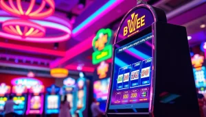 Memutar slot dengan lampu ceria dan grafis yang menarik di kasino
