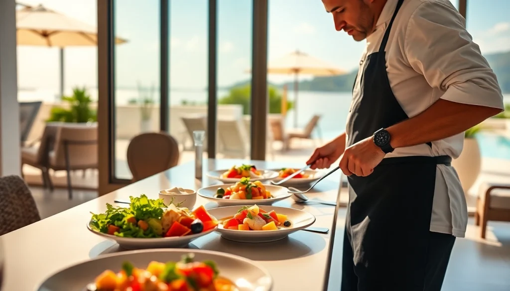 Private chef St Martin preparing an exquisite meal in a luxurious villa.