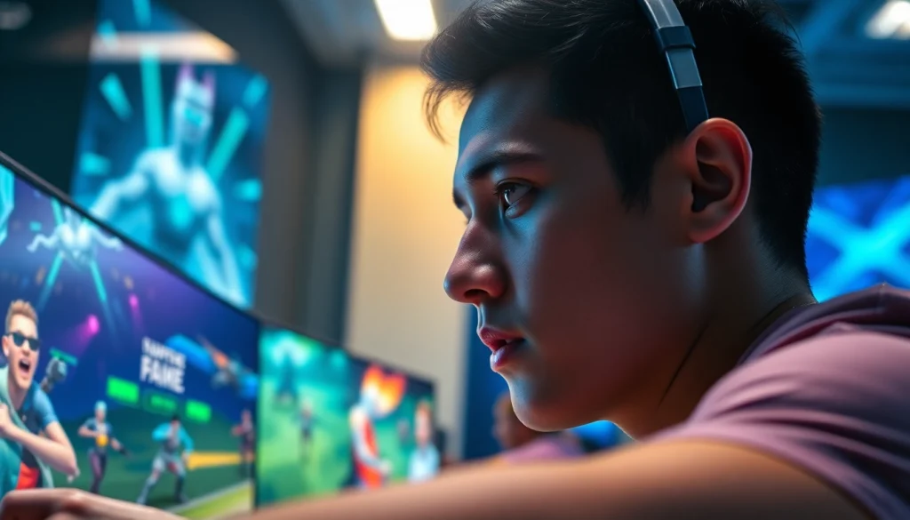 Engaging gaming scene featuring intense gameplay on https://vj88.online/ with vibrant colors and dynamic graphics.