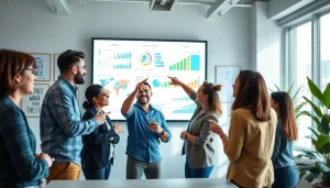 Engaged team working on Good Wolf Marketing strategies in a bright office.
