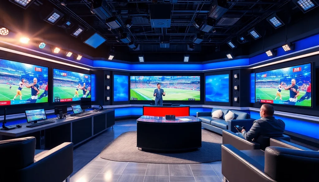 스포츠중계의 생생한 현장을 전달하는 현대적인 방송 스튜디오 모습