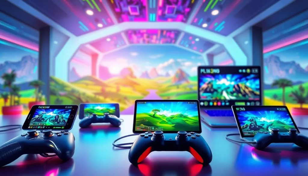 Nền Tảng RR88 showcases a professional gaming platform with sleek devices and vibrant digital graphics.