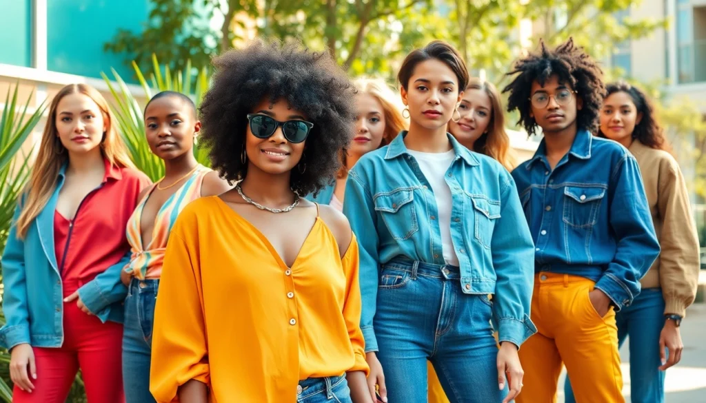 Showcasing diverse models in stylish outfits at https://www.northernfashions.com with vibrant outdoor scenery.