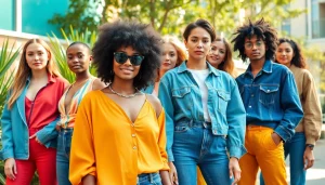 Showcasing diverse models in stylish outfits at https://www.northernfashions.com with vibrant outdoor scenery.