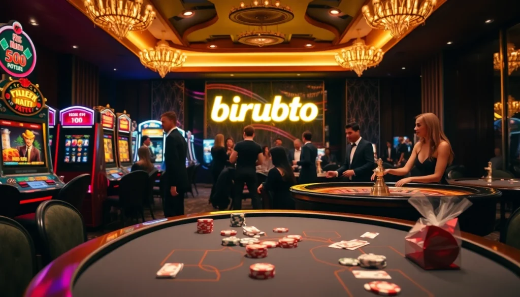 Engaging players at a vibrant birutoto-themed casino, showcasing excitement and luxury in gambling.