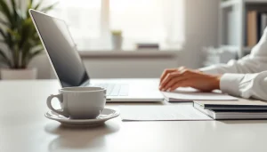 Craft an effective Cover Letter in a serene office environment while writing on a laptop.