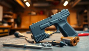 Assembly of polymer 80 glock 17 showing detailed craftsmanship in a workshop.