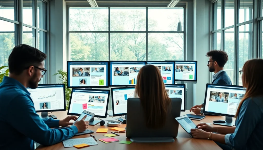 Professional website design team collaborating on innovative designs focused on thiết kế web.