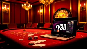 Experience the thrill of Hi88 online gambling with an elegant casino ambiance featuring roulette and baccarat.