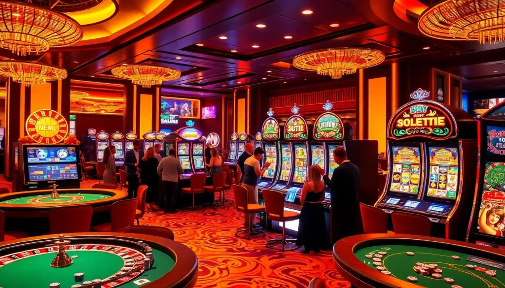 Player enjoying thrilling Slot Online gaming experience at a vibrant casino.