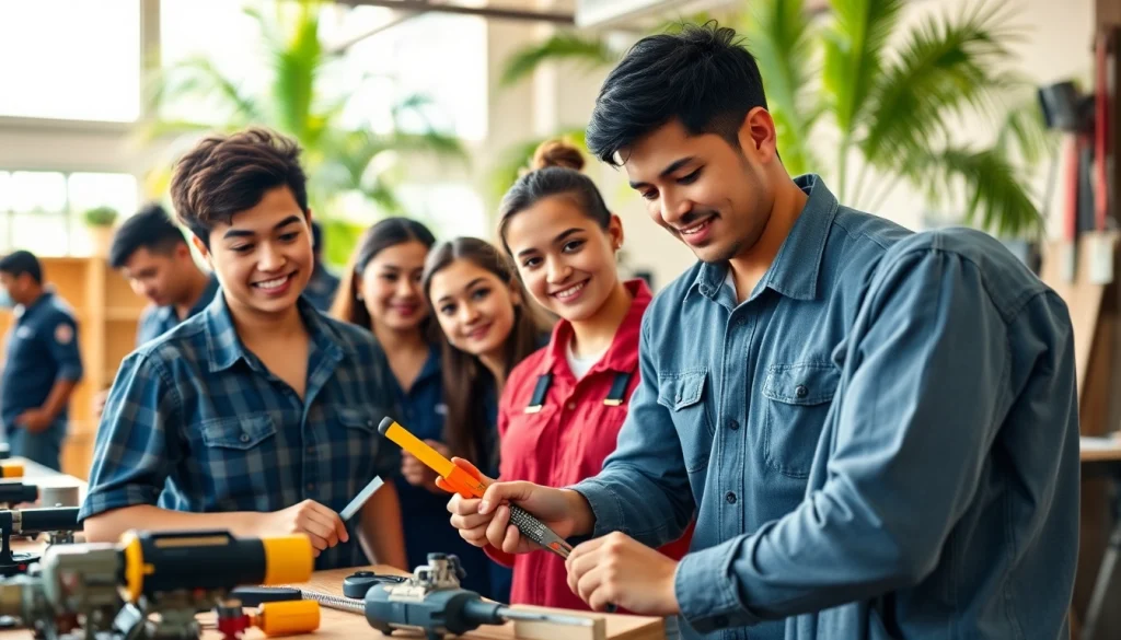 Students participating in hands-on learning at hawaii trade schools showcasing various trades.