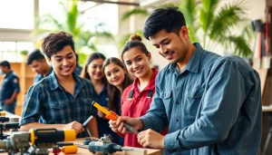 Students participating in hands-on learning at hawaii trade schools showcasing various trades.