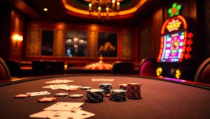 Engage in the thrilling atmosphere of gambling at https://uu88ae.com/ with vibrant poker chips at an elegant casino table.