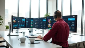 Display of an auto dialer interface in a modern office, showcasing productivity and connectivity.