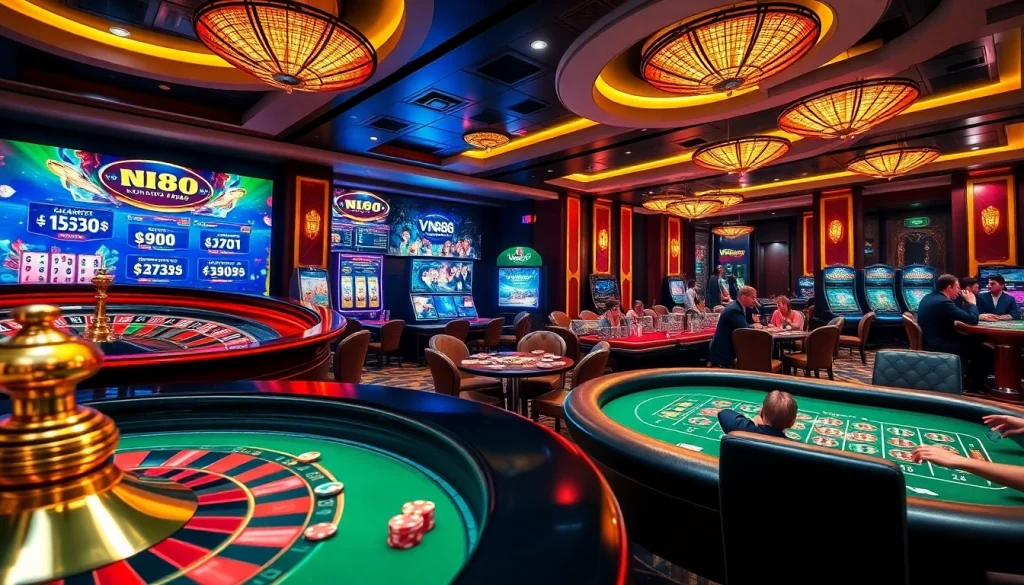 Experience the excitement of gambling at VN88 with vibrant casino scenes.