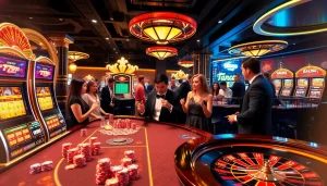 Players enjoy a thrilling experience at ga6789 casino, with vibrant gaming action and luxurious design.
