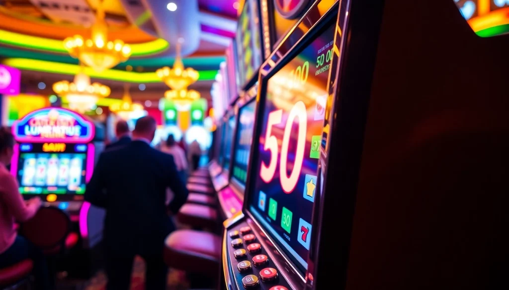 Lihat slot bet 50 yang menyala dan menarik perhatian di mesin slot kasino.