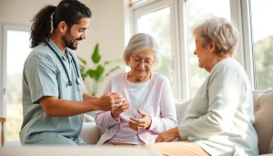 Senior caregivers in Austin, TX providing compassionate support to an elderly woman in a cozy setting.