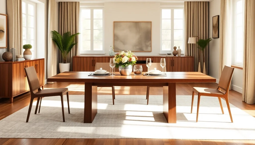 Elegant extension tables beautifully arranged in a stylish modern dining room setting.