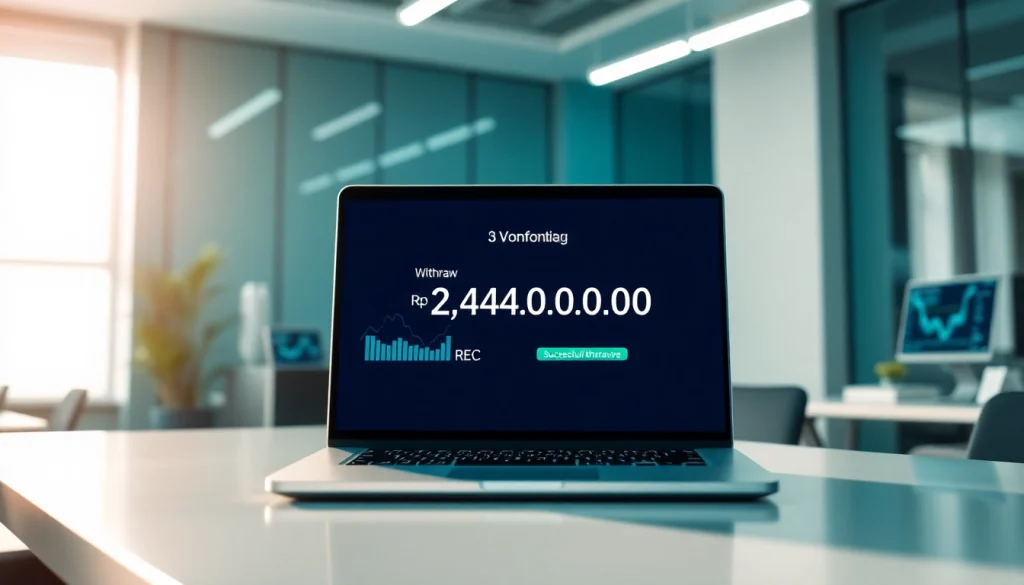Successful financial withdrawal of Rp 2.424.000,00 with BOX138 displayed on a laptop.