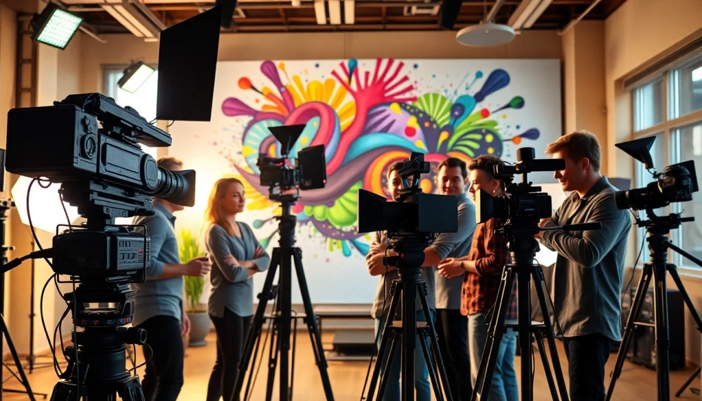 Video Production Company Calgary team collaborating creatively in a vibrant studio environment.
