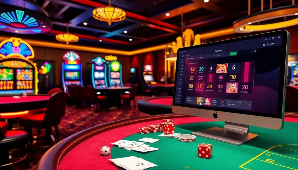 Engaging players at https://topclub.site/ with exciting online casino gaming elements like cards, chips, and vibrant tables.