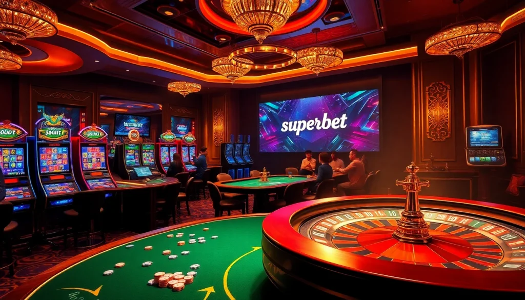 Experience thrilling gameplay at Superbet's luxurious casino tables and vibrant gaming interfaces.