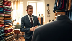 Bespoke custom made suits being tailored with precision in a sunlit studio