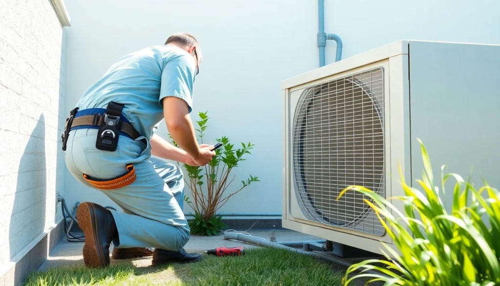 Expert AC repair Mesa AZ technician servicing an air conditioning unit in a sunny backyard.