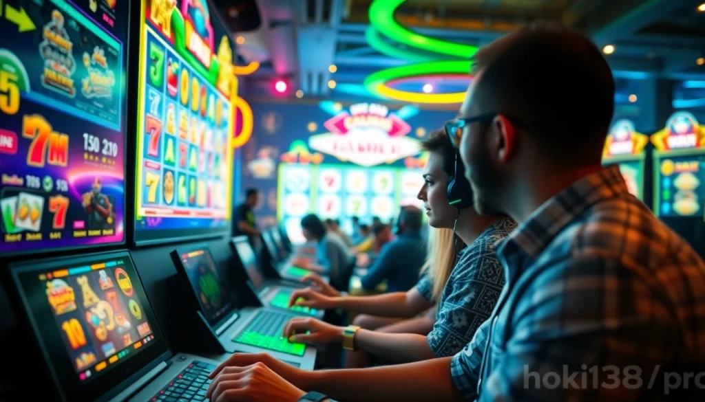 Exciting online gaming scene showcasing hoki138 pro slot games, vibrant colors, and player engagement.