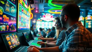 Exciting online gaming scene showcasing hoki138 pro slot games, vibrant colors, and player engagement.